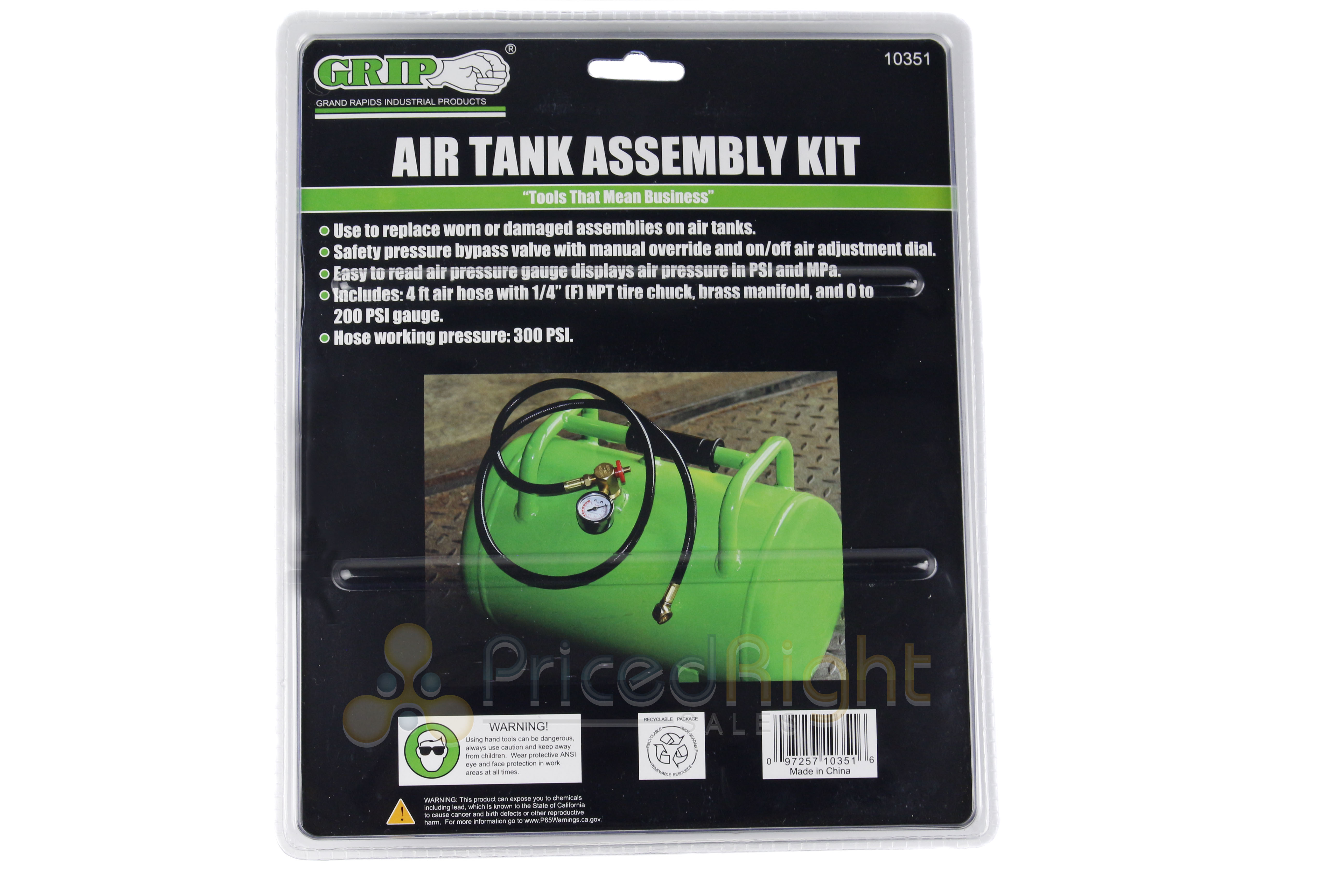 Air Tank Assembly Kit 4 ft Hose 0200 PSI Gauge 1/4" NPT Tire Chuck